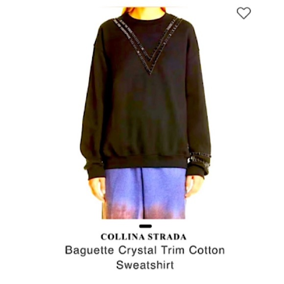Collina Strada Black baguette crystals V-Neck Top Sweatshirt sz M Dead stock NWT